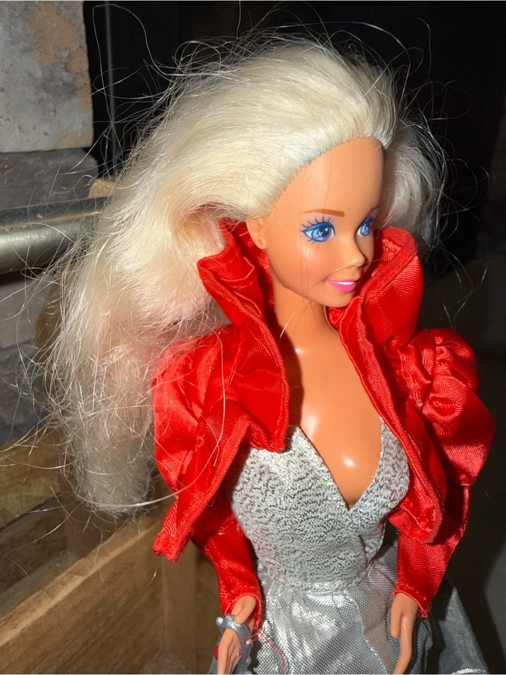 Barbie Vintage silver formal dress satin red coat purse and shoes